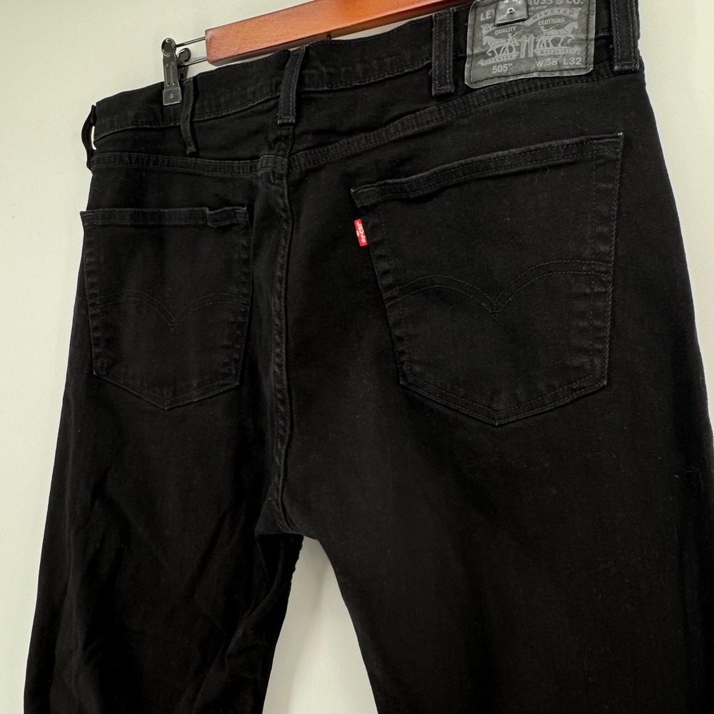 Levi Strauss 505 Black Denim Jeans W38 L32 Straight Leg Cotton Blend - Picture 6 of 11